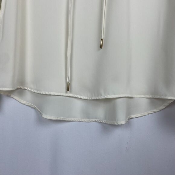 L'Academie Lace Up Front Blouse Size XS Ivory Cream Silky Satin Neutral Top - Picture 4 of 13